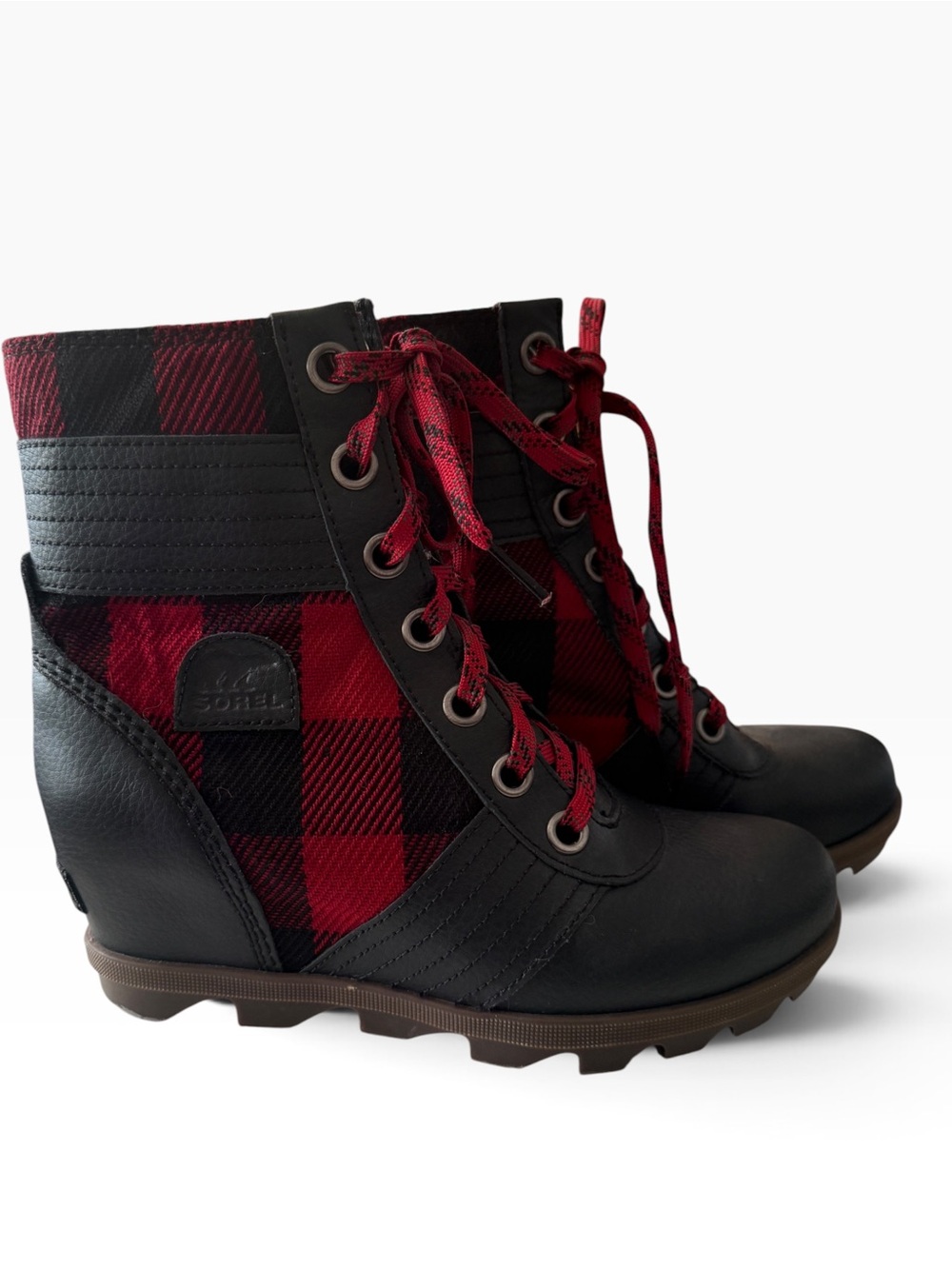 Sorel Women's Red Buffalo Plaid Lace-Up Wedge Boot - Size 5 - Picture 3 of 7